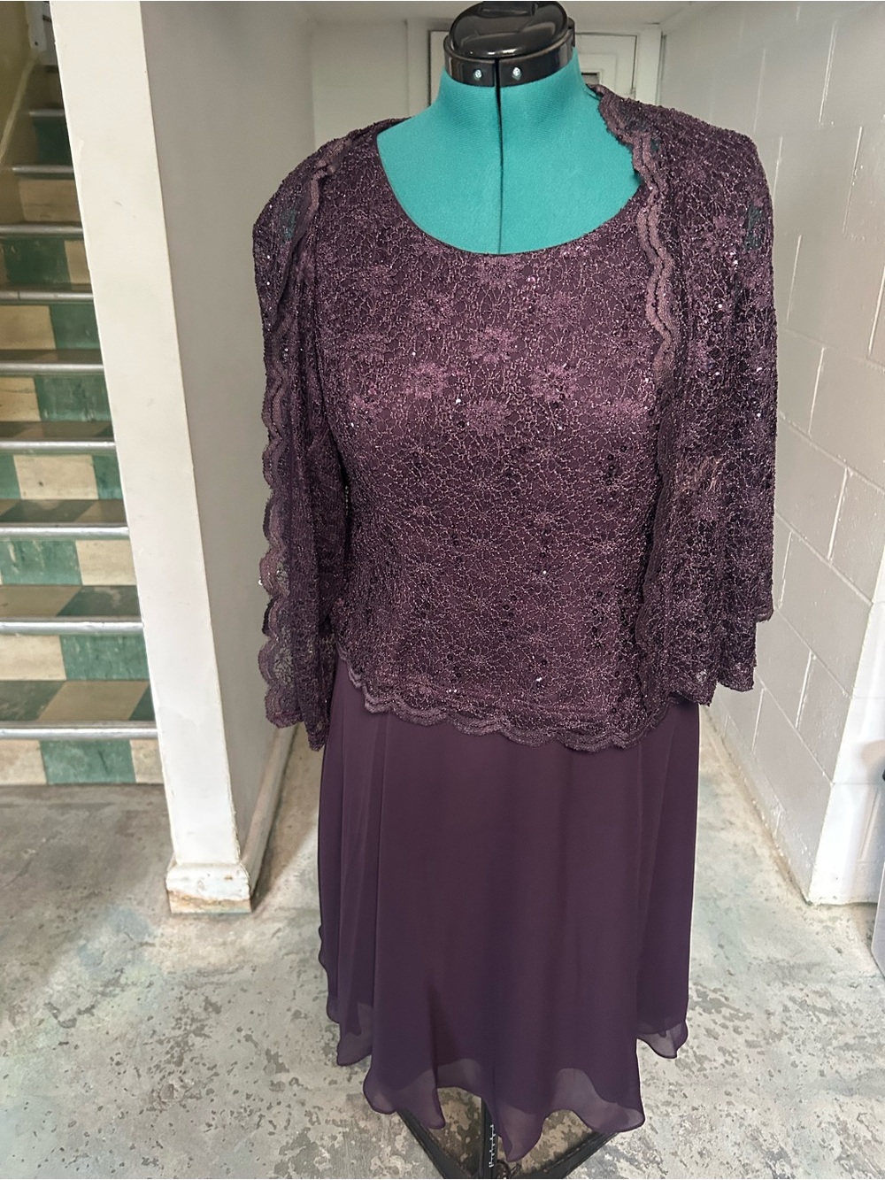 Elegant Women's Plum Lace Overlay Dress Womens Size 12P